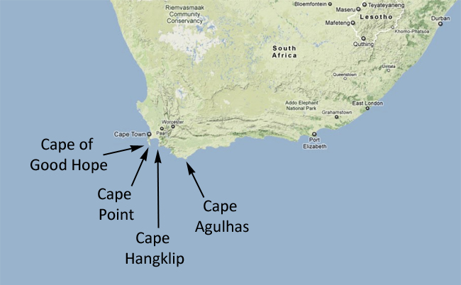 Map of Cape Agulhas Southernost Point of Africa where our African Journeys began